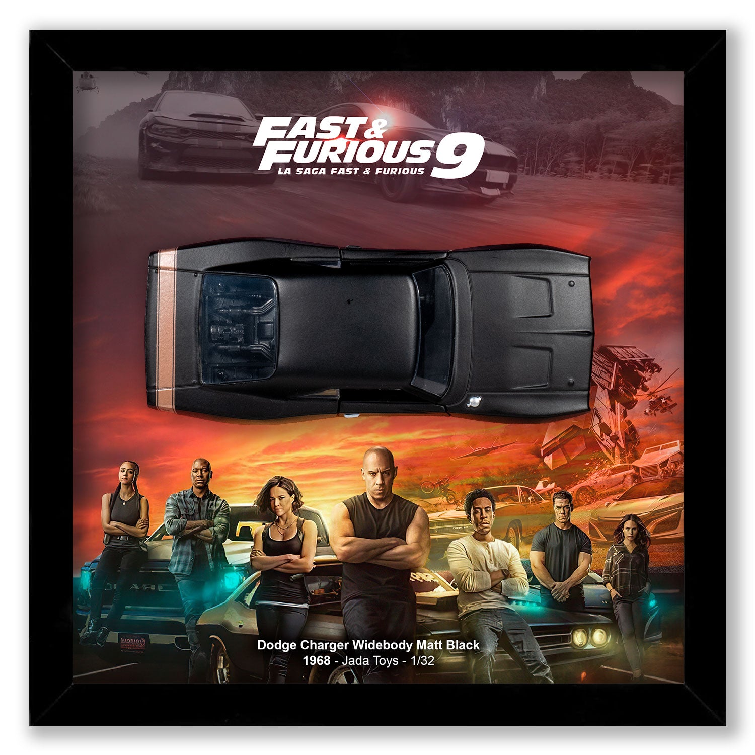 Dodge Charger Widebody Matt Black - Fast & Furious 9 - 22 x 22 cm
