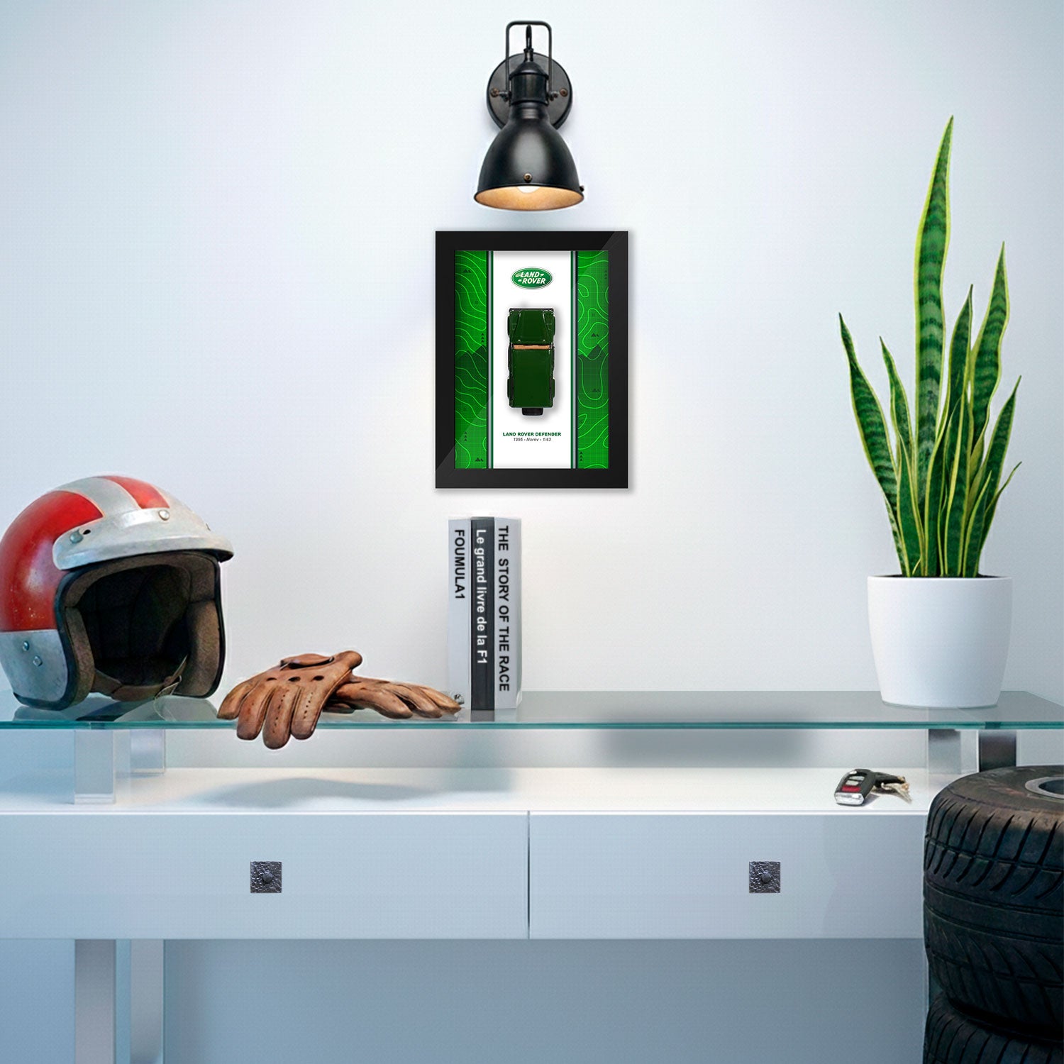 Le voiture Defender de Land Rover dans cadre 15 x 20 cm