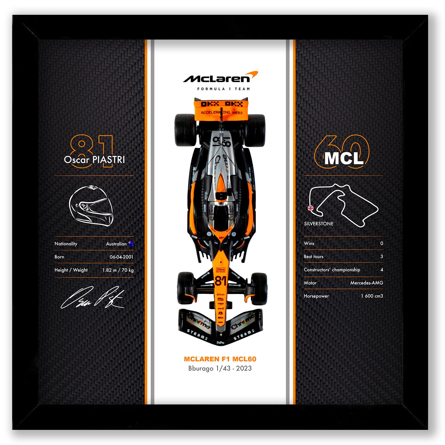 McLaren - Formule 1 MCL60 - Oscar Piastri - 20 x 20 cm