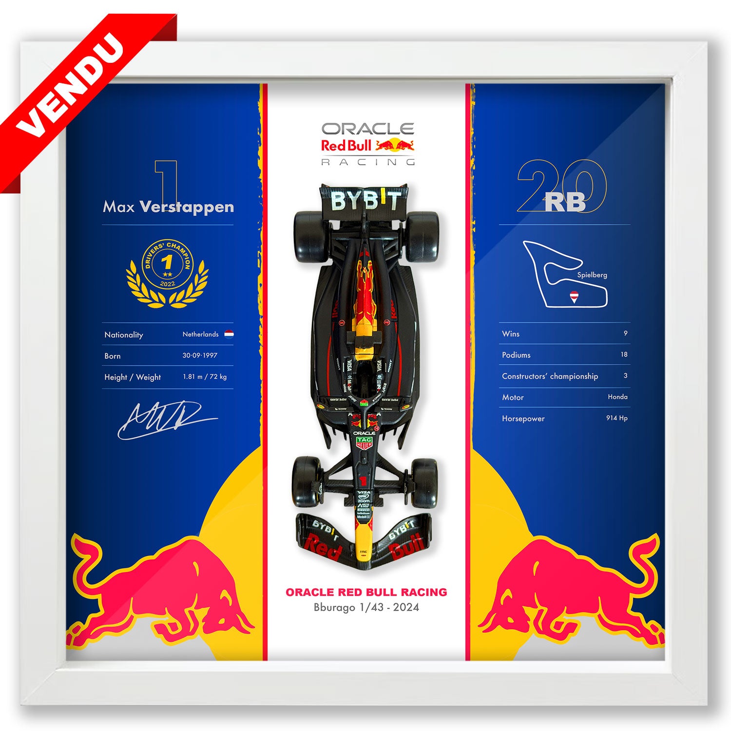 Oracle Red Bull Racing - Formule 1  RB20 - Max Verstappen - 22 x 22 cm
